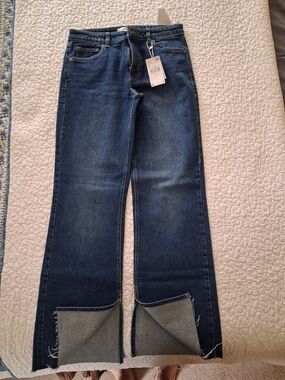 Mango Dark Blue Wide-Leg Jeans with Raw Hem